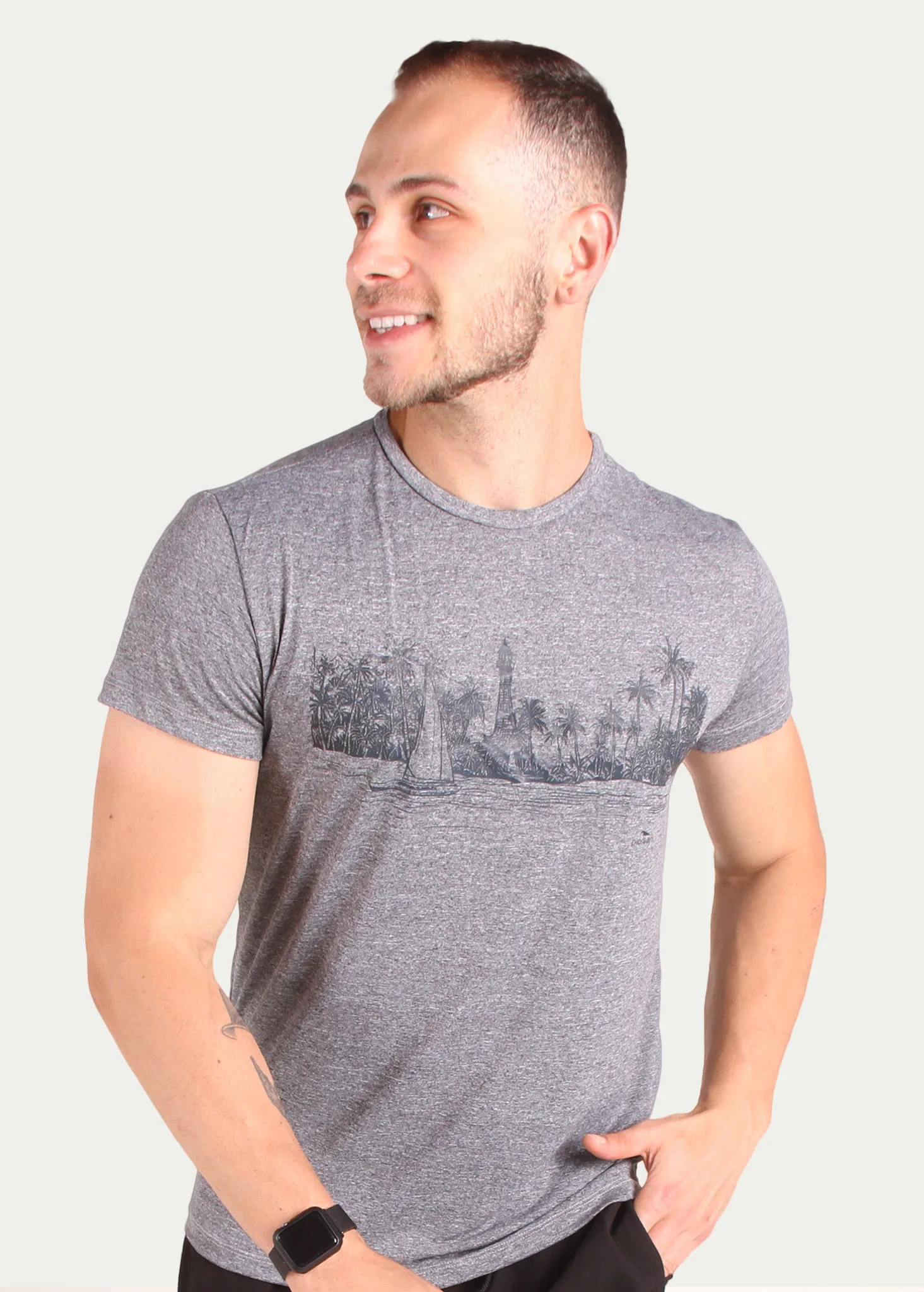 paisagem-barco Camiseta toque gelado Poliamida - Paisagem - Cinza Mescla - Image 1